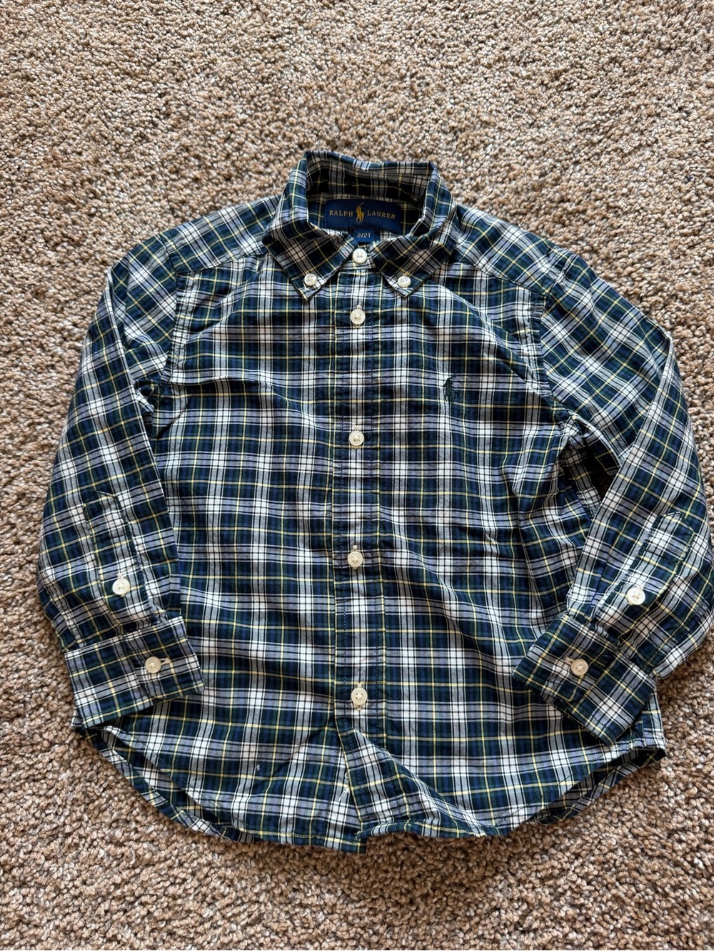 POLO RALPH LAUREN Navy Green & Yellow Plaid Button Front Long Sleeve